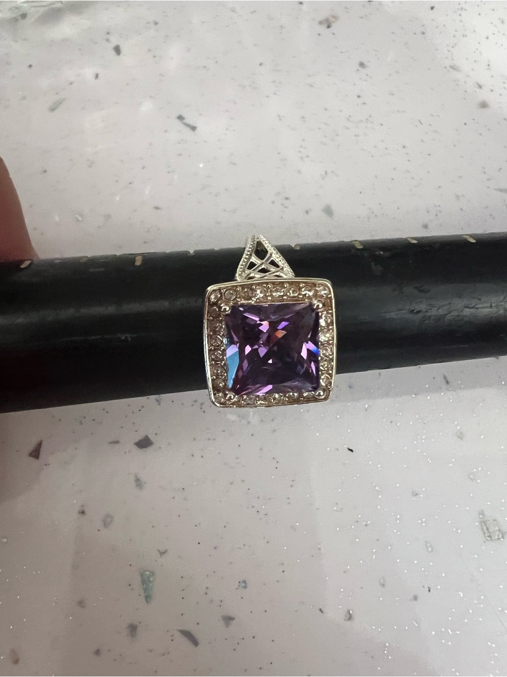 Purple Square Halo Pendant Necklace - Elegant Women’s Jewelry